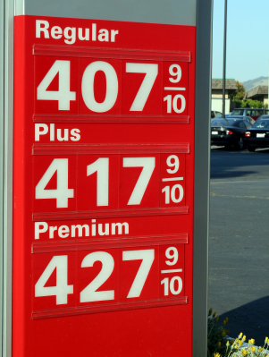 Sign showing gasoline prices